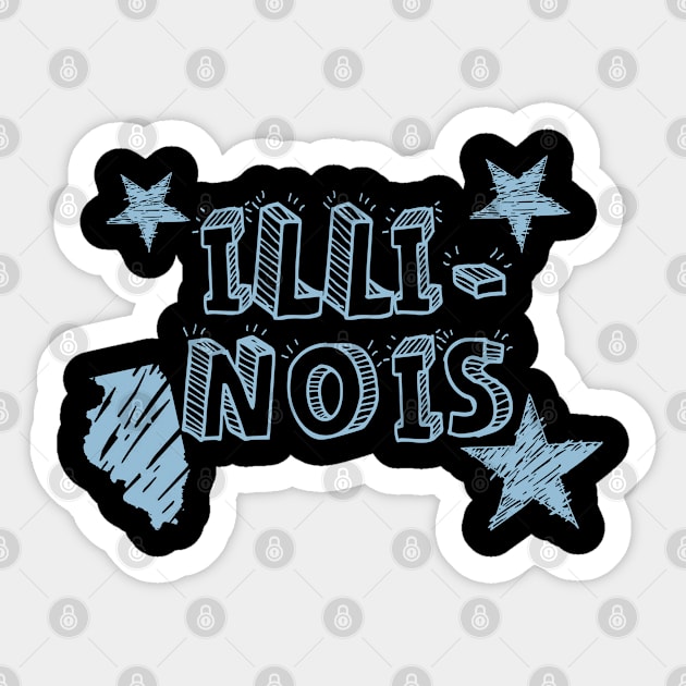 Illinois with State, Stars and Stripes Sticker by tropicalteesshop